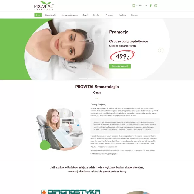 Budowa strony www dla placówki stomatologicznej - Provital